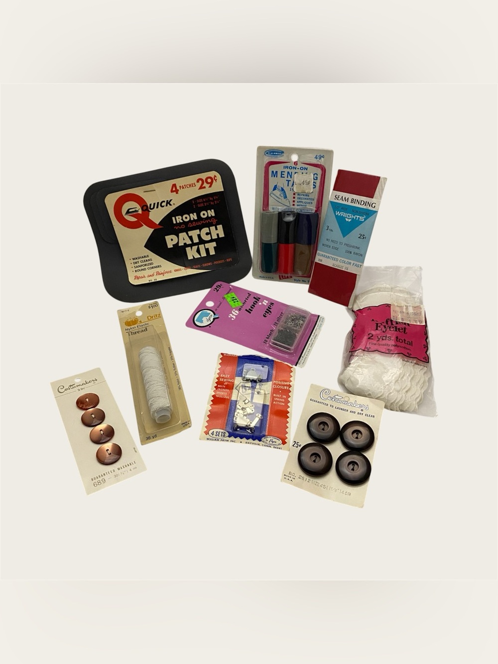 Vintage Lot Of Sewing Supplies Nylon Elastic Thread Ruffled Eyelet Seam Binding